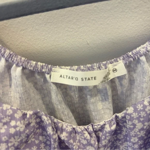 Altar'd State Lavender Lilac Floral Puff Sleeve Blouse Top - Picture 5 of 6